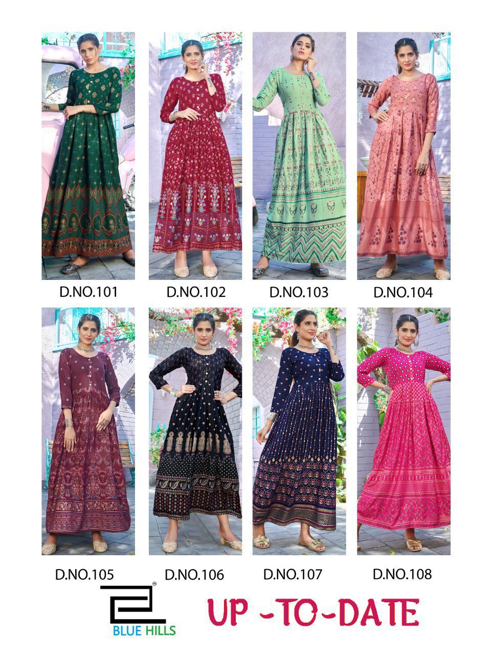 Blue hills Up To Date Latest Fancy Designers Festive Wear Flair Long Printed Kurti Collection
